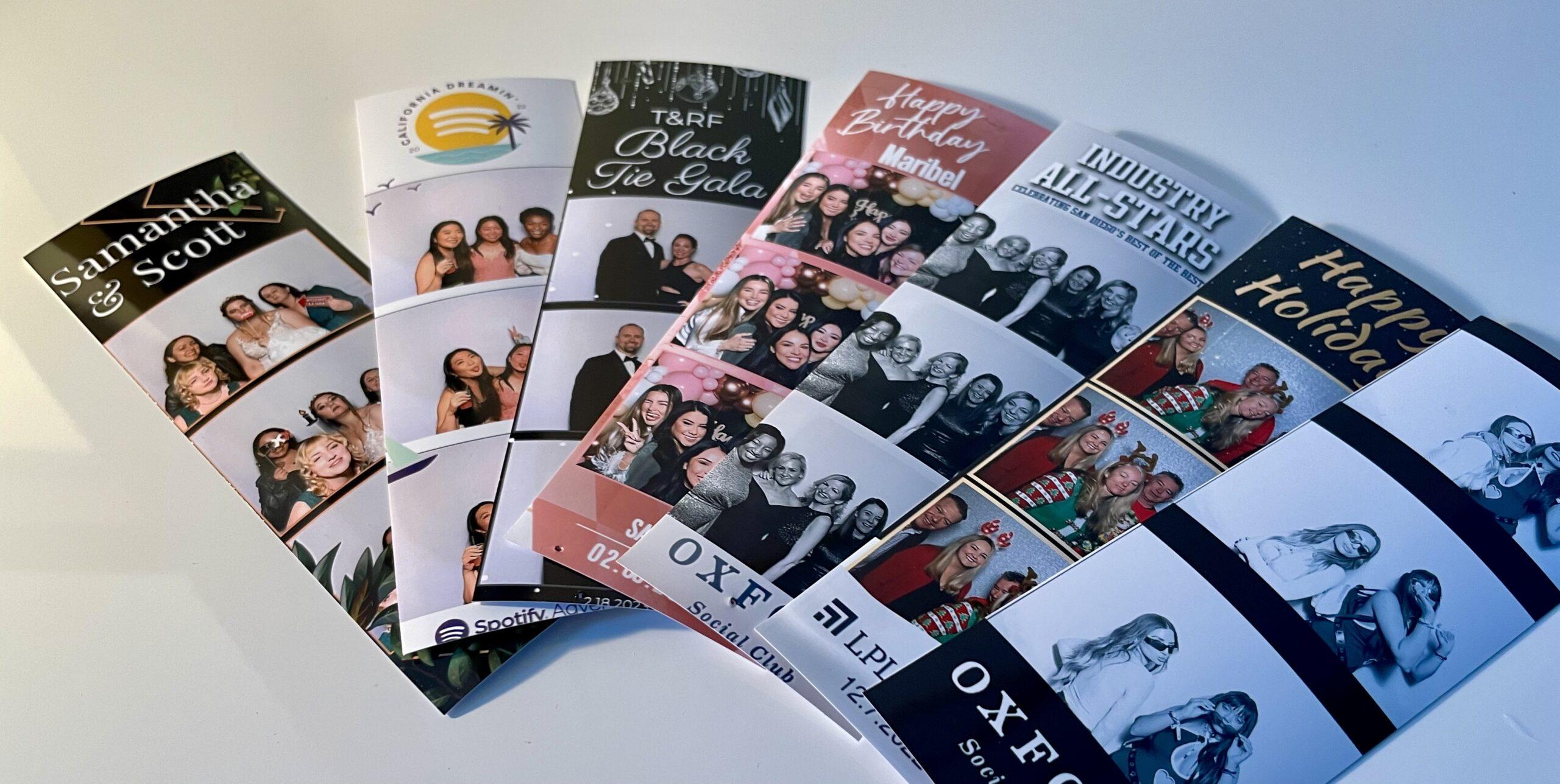 a collection of printed photo booth strips